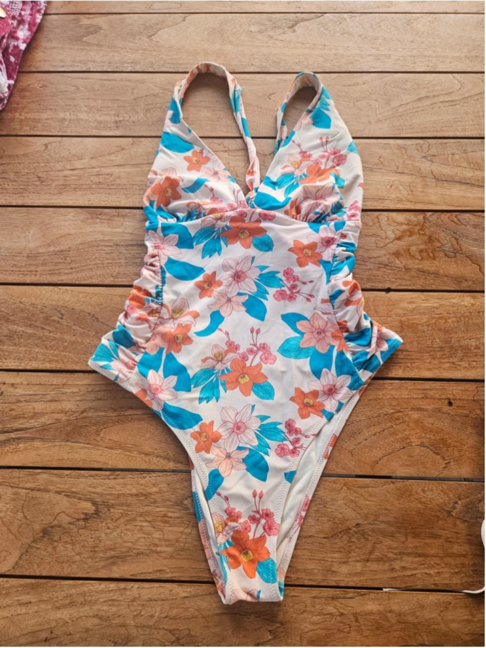 Cupshe Coraline Floral Ruched Plunging One Piece Swimsuit Size L